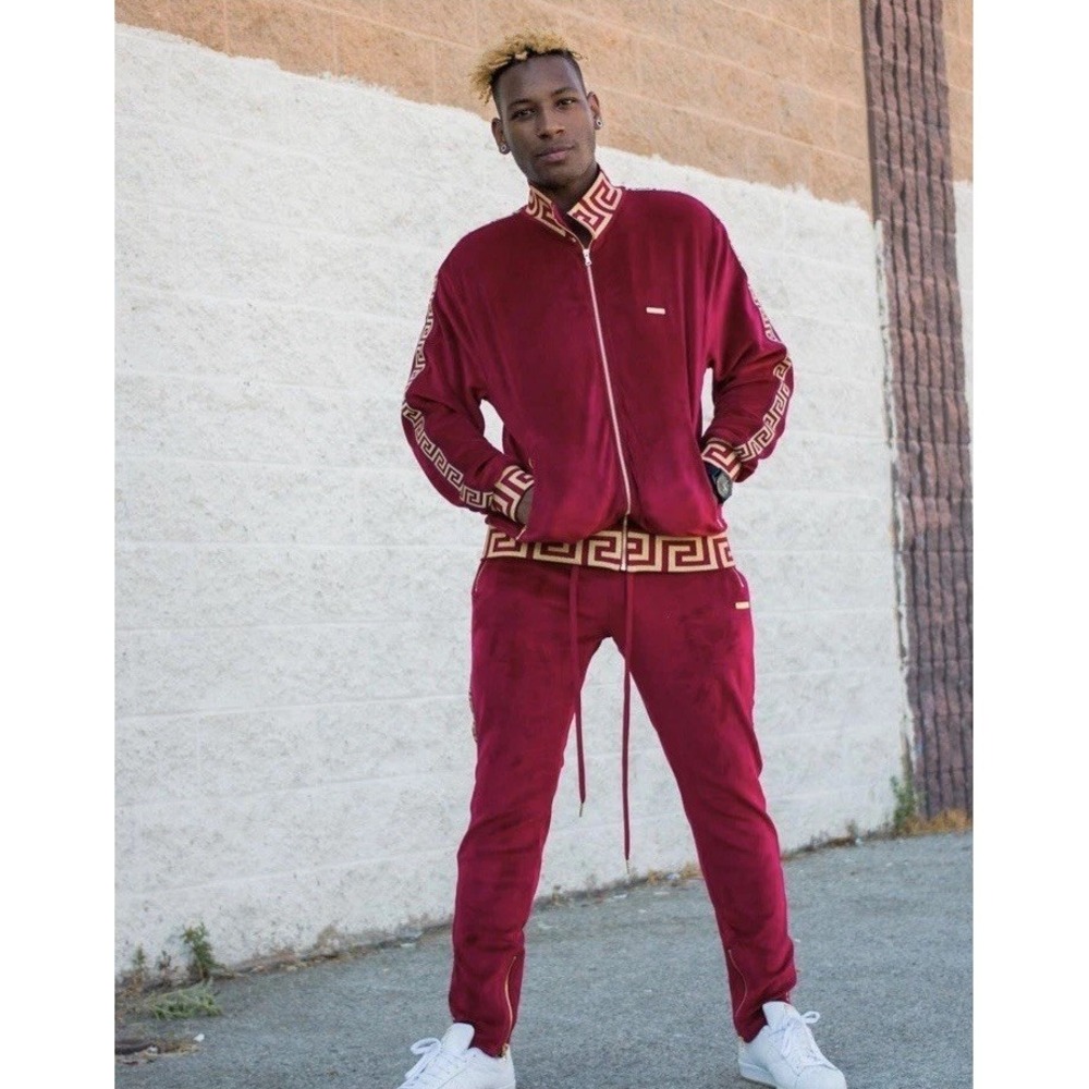 Makobi Red Velour tracksuit Big And Tall 3XLB